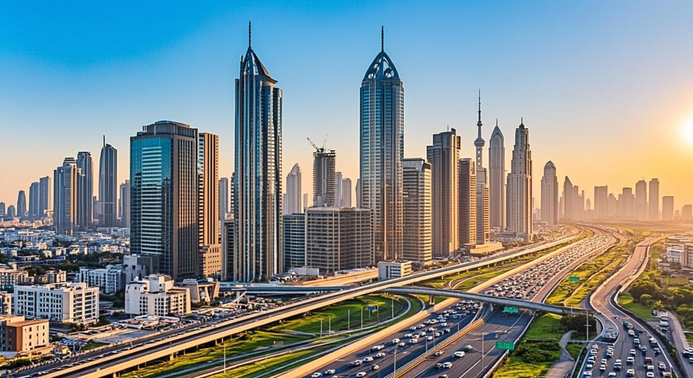 Dubai skyline in warm golden daylight — RecoveryHub operates across all seven emirates